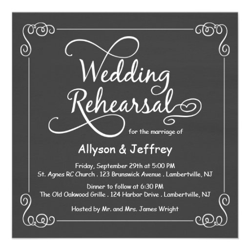 Chalkboard Wedding Rehearsal Dinner Invitations (front side)
