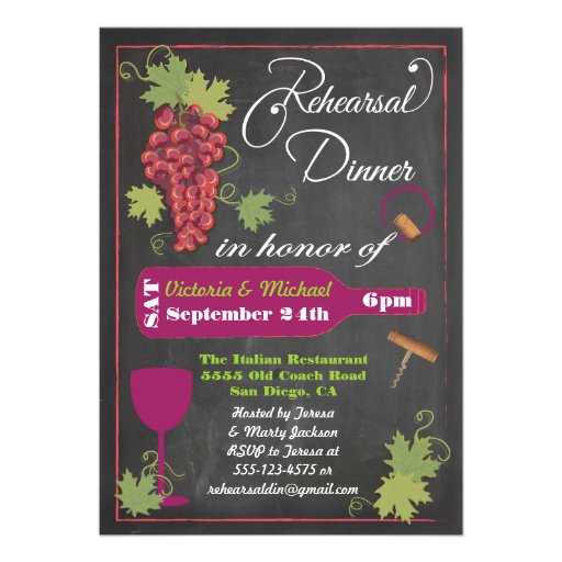 Chalkboard Wine Rehearsal Dinner Invitations