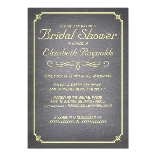 Chalkboard Yellow Bridal Shower Invitations