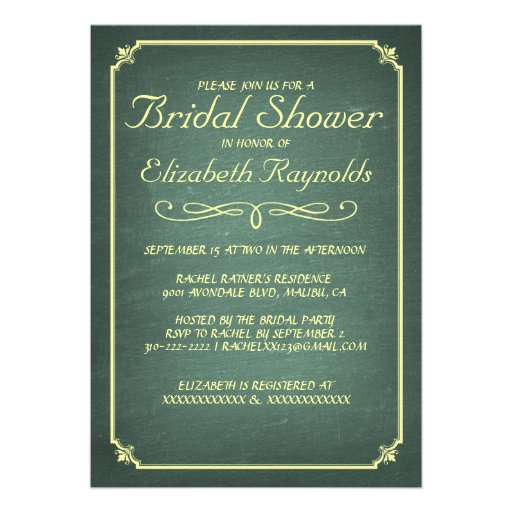 Chalkboard Yellow Green Bridal Shower Invitations