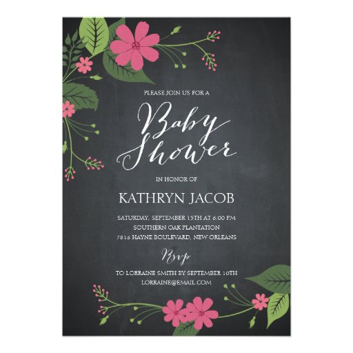 Chalked Floral Baby Shower Invitations