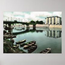 Chalons sur Saone, Boats and bridges Print