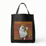 Champ with leash with text bags