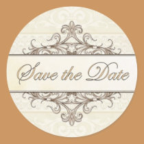 Champagne and Gold Filigree Save the Date Sticker stickers