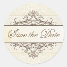 Champagne and Gold Filigree Save the Date Sticker