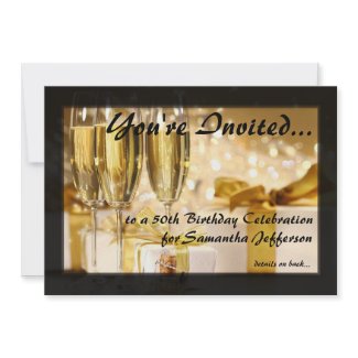Champagne and Sparkles Golden 50th Invitations invitation