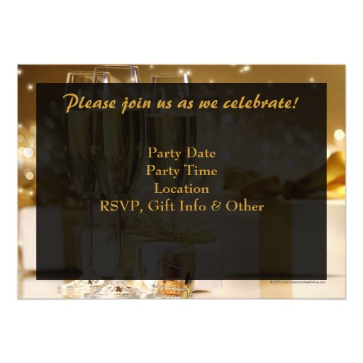 Champagne and Sparkles Golden 50th Invitations