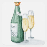 Champagne Bottles and Two Glasses Square Stickers