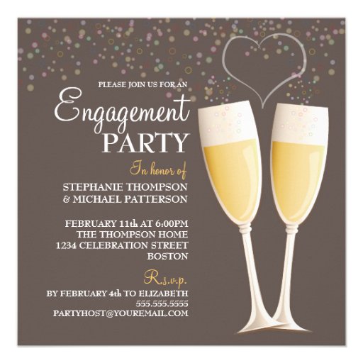 Champagne & Bubbles Engagement Party Invitation (front side)