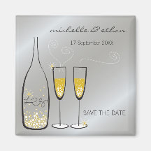 Champagne Bubbles Silver Save The Date Magnet