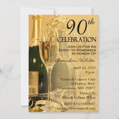 Champagne Celebration 90th Birthday Invitations