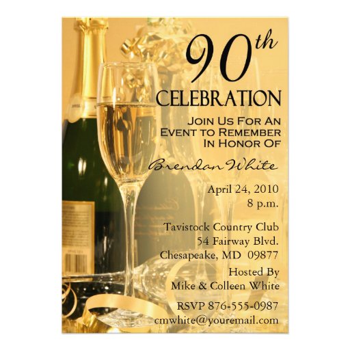 Champagne Celebration 90th Birthday Invitations