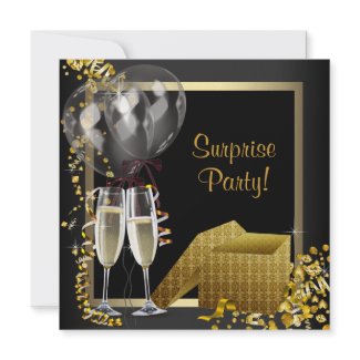 Champagne Confetti Black Gold Surprise Party invitation