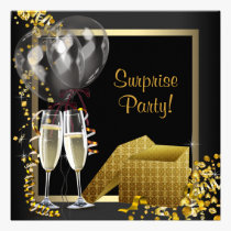 Champagne Confetti Black Gold Surprise Party invitations