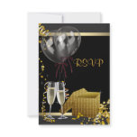Champagne Confetti Black Gold Surprise Party RSVP invitations