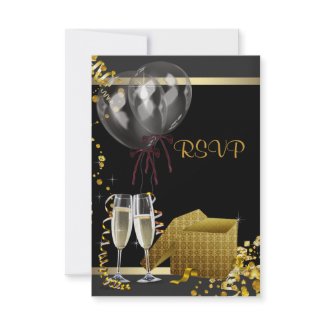 Champagne Confetti Black Gold Surprise Party RSVP invitation
