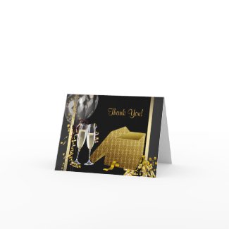 Champagne Confetti Black Gold Thank You Cards card