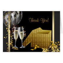 Champagne Confetti Black Gold Thank You Cards