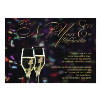 Champagne Confetti New Years Eve Party Invitation
