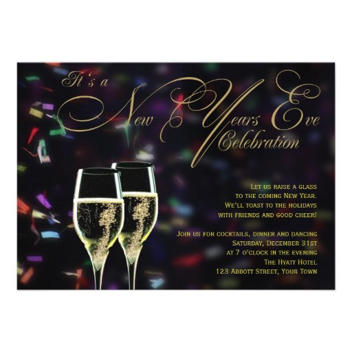 Champagne Confetti New Years Eve Party Invitation (front side)
