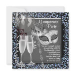 Champagne Confetti Silver Black Masquerade Party Custom Announcements
