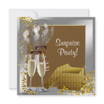 Champagne Confetti Silver Gold Surprise Party Invitations
