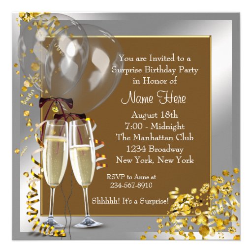 Champagne Confetti Silver Gold Surprise Party Invitations
