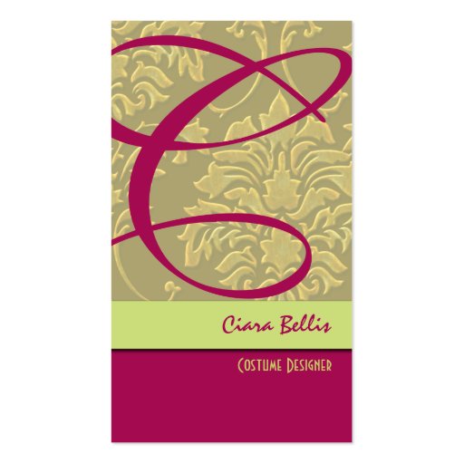 Champagne Damask Monogram Business Card Templates (front side)
