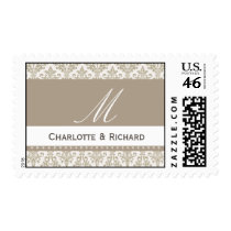 Champagne Damask Monogram WEDDING Postage