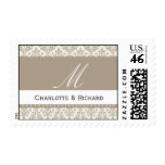 Champagne Damask Monogram WEDDING Postage postage