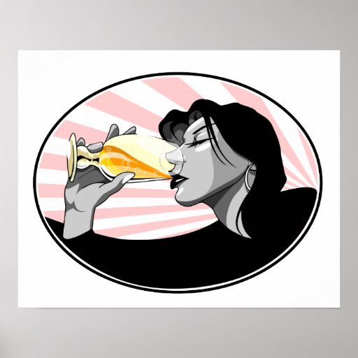Champagne drinking woman poster