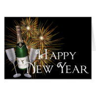 Champagne & Fireworks Happy New Year Greeting Card