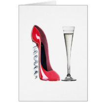 Champagne Flute Glass and Corkscrew Stiletto Shoe Card