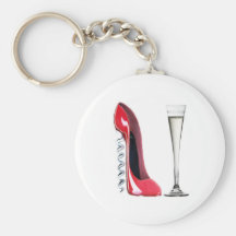 Champagne Flute Glass and Corkscrew Stiletto Shoe Key Chain