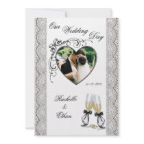 Champagne Glass Heart Photo Wedding Invitations sn