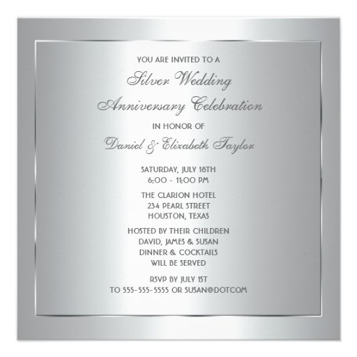 Champagne Glasses 25th Wedding Anniversary Custom Invitation