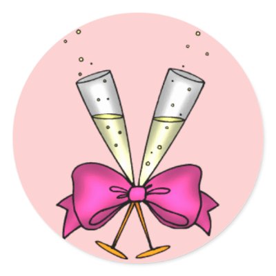 Champagne Glasses with Pink Bow Stickers