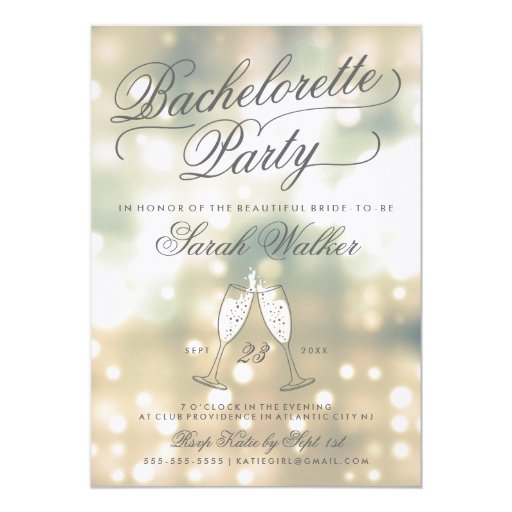 Champagne Glow Bachelorette Party Invitation (front side)