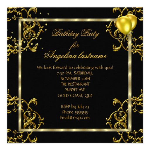 Champagne Gold Black Glitter Heels Birthday Party Invite