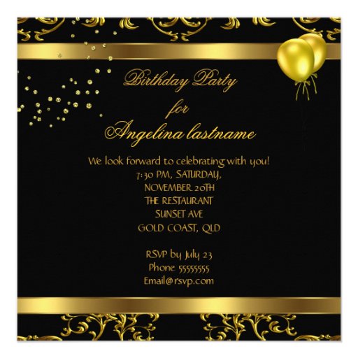 Champagne Gold Black Glitter Heels Birthday Party Personalized Invite