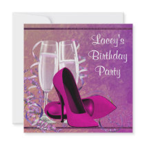 Champagne High Heel Womans Hot Pink Birthday Party Announcement