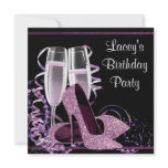 Champagne High Heel Womans Hot Pink Birthday Party Invitations