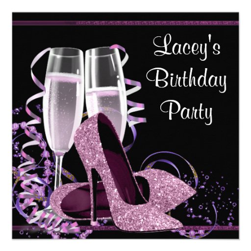 Champagne High Heel Womans Hot Pink Birthday Party Invitations