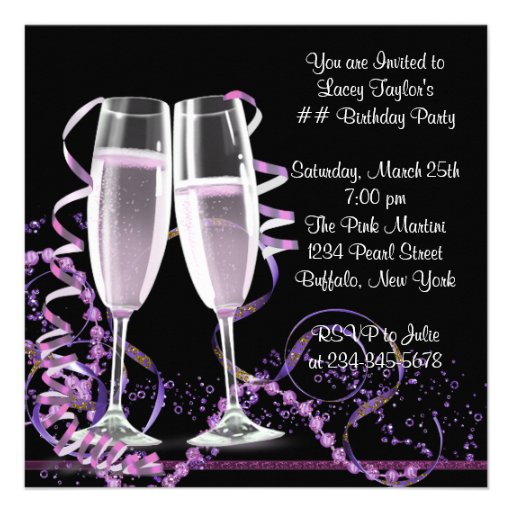 Champagne High Heel Womans Hot Pink Birthday Party Invitations