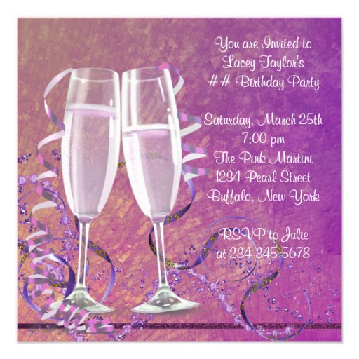 Champagne High Heel Womans Hot Pink Birthday Party Announcement