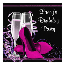 Champagne High Heel Womans Hot Pink Birthday Party Custom Announcement