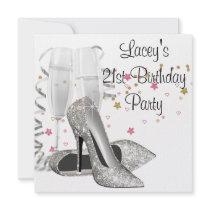 Champagne High Heels 21st Birthday Party Custom Announcements