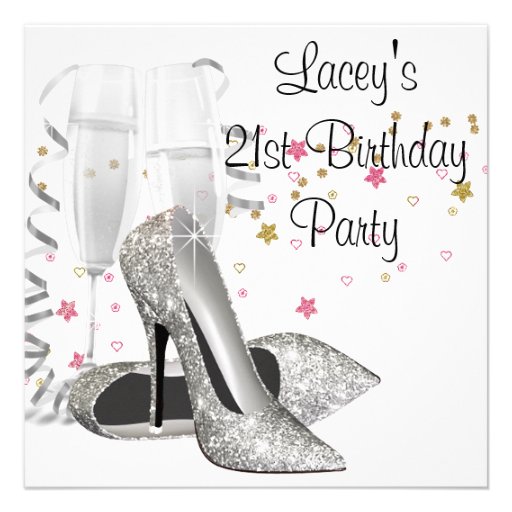 Champagne High Heels 21st Birthday Party Custom Announcements