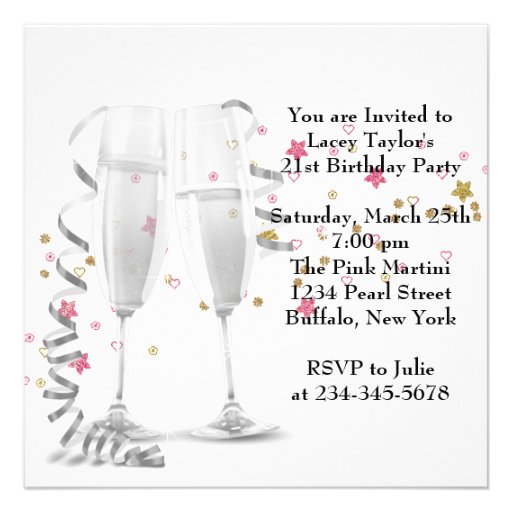Champagne High Heels 21st Birthday Party Custom Announcements