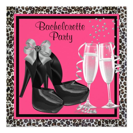 Champagne High Heels Hot Pink Leopard Bachelorette Announcement